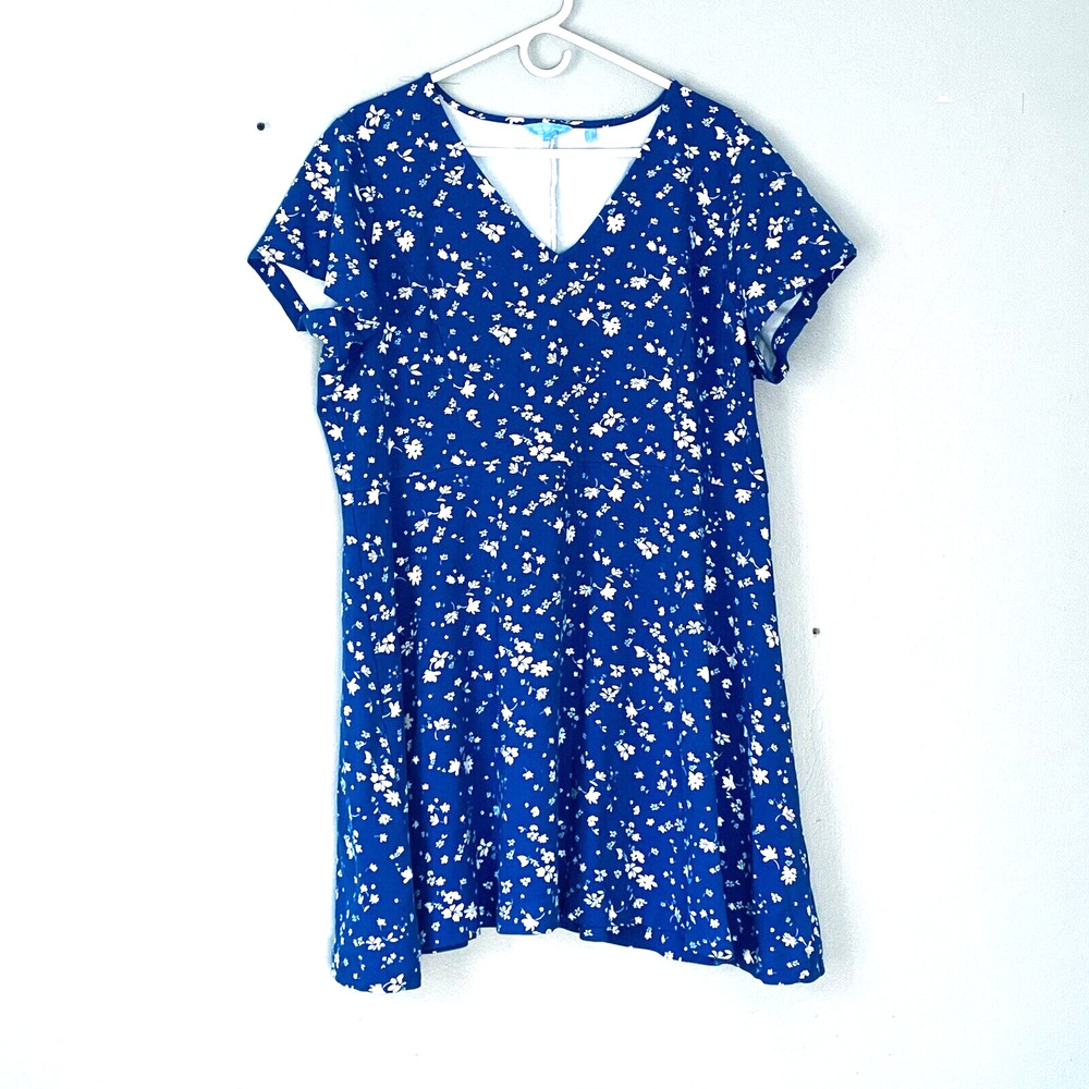 Draper James Dress 2XL Blue Floral Cap Sleeves Knee Length Spring Preppy